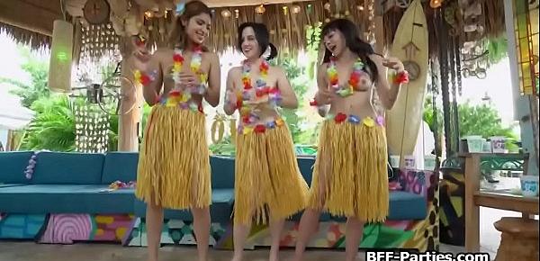  Luau turns into a wild foursome with surprise dick